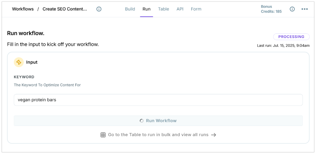 SEO içerik özeti iş akışı girişi
